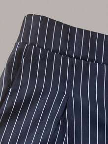 Sweetra 大尺碼女款條紋休閒通勤長褲 - 藏蓝色 - 查看 5
