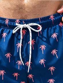 Manfinity KASUA Men's Vacation Palm Tree Print Drawstring Waist Double Layer Beach Shorts - Multicolor - View 4