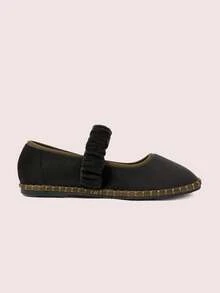 CUCCOO DOLLMOD Women's Casual Bohemian Solid Color Velvet Elastic Strap Mary Jane Flat Shoes For Commuting And Vacation - Black - View 3