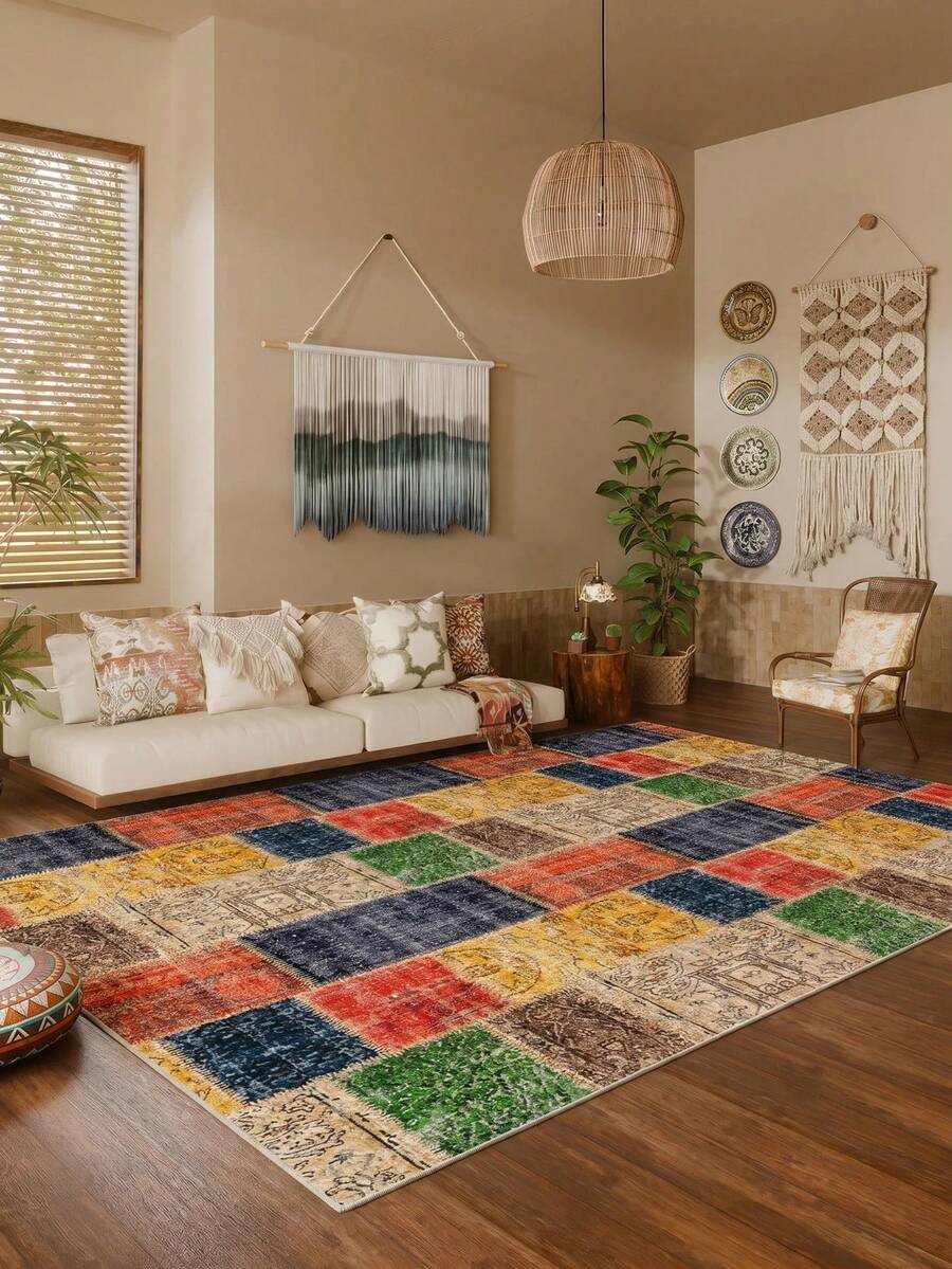 Digitally Printed Non-Slip Washable Runner And Area Rug Living Room Carpet, Modern Design | Modern, Scandinavian, Bohemian And Classic Styles | 100% Polyester - Pink - View 1