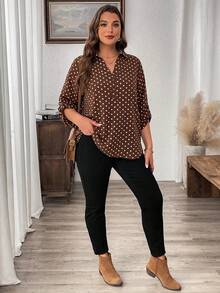 SHEIN LUNE Plus Size Leopard Print Mid-Sleeve Shirt - Multicolor - View 4