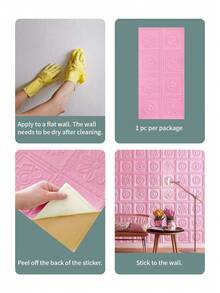 10pcs 3D XPE Foam Material Retro Romantic Embossed Flower Pattern Wall Paper, Anti-Collision Foam Wall Stickers, Colorful, Easy-To-Clean, Self-Adhesive Crashproof Wall Sticker - pink - View 6