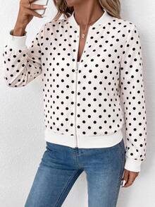 SHEIN Clasi 女款優雅蕾絲拉鍊透視刺繡長袖夾克 - 白色 - 查看 3