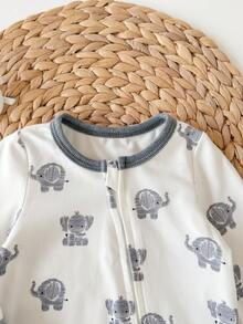 SHEIN Newborn Baby Girl Casual Cute Knitted Cartoon Pattern Long Sleeve Home Wear Romper - Grey - View 4