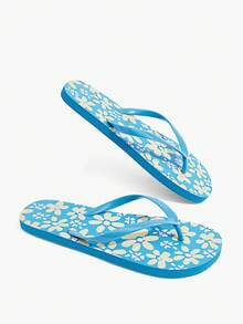 Grefit Sandalias de dedo con estampado de leopardo, zapatos de triángulo para vacaciones de verano en la playa, pantuflas cómodas para usar en casa - Azul cielo - Ver 12