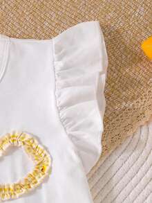 Elladie kids Girls' Lemon Print Yellow White Plaid 2-Piece Set, Round Neck Flutter Sleeve T-Shirt High Waist A-Line Skort, Casual Cute Vacation Summer Outfit - Yellow - View 5