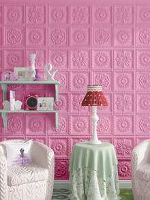 10pcs 3D XPE Foam Material Retro Romantic Embossed Flower Pattern Wall Paper, Anti-Collision Foam Wall Stickers, Colorful, Easy-To-Clean, Self-Adhesive Crashproof Wall Sticker - pink - View 4