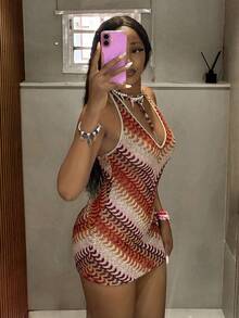 StreetHx Women's Colorful Striped Vacation Style One-Shoulder Fitted Short Dress - Multicolor - View 4