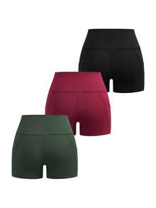 Powerista Pantalones cortos deportivos sin costuras de cintura alta de unicolor - Multicolor - View 3