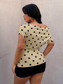 Rustia Plus Size Polka Dot Scoop Neck Sleeveless T-Shirt, Spring/Summer - Apricot - View 2