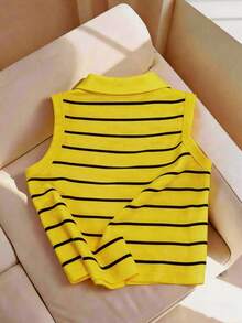 INAWLY Top décontracté polyvalent pour femme à rayures et imprimé lettres, pour un usage quotidien - Jaune citron - Voir 2