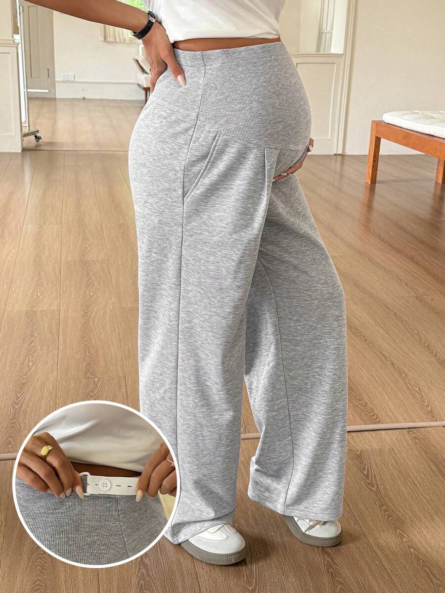 DAZY Maternity Adjustable Waist Casual Versatile Daily Wear Sweatpants Fall - Grey - View 1