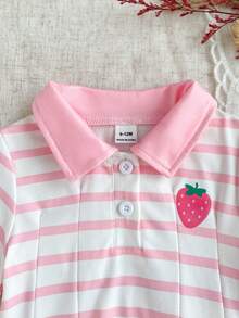SHEIN Baju Bayi Perempuan Motif Garis-garis Merah Muda Lengan Pendek Model A-Line untuk Musim Panas - MultiWarna - View 4