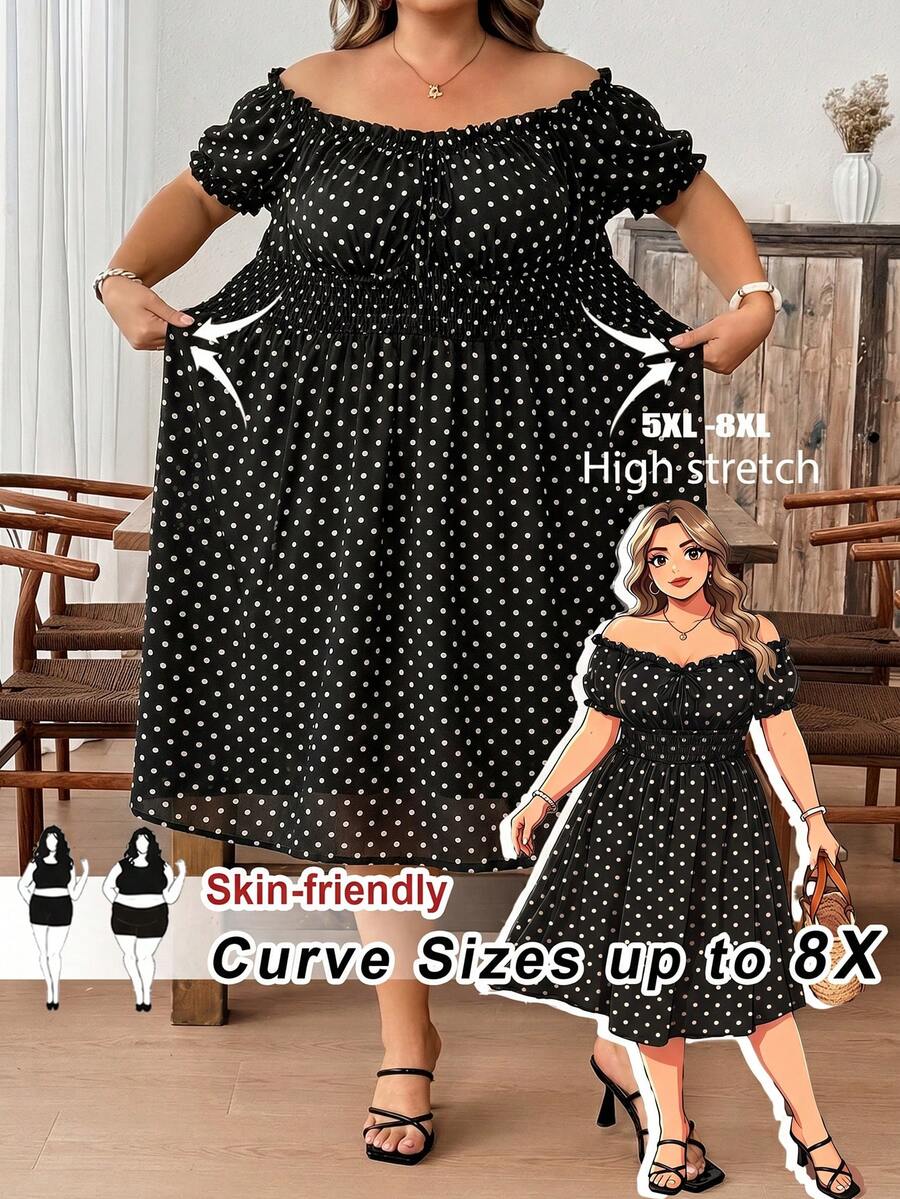 SHEIN CURVE+ 大尺碼度假露肩豹紋洋裝 - 彩色 - 查看 1