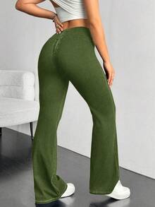 Flexra Plus Size Casual Washed Low Waist Flare Jeans - Army Green - View 2