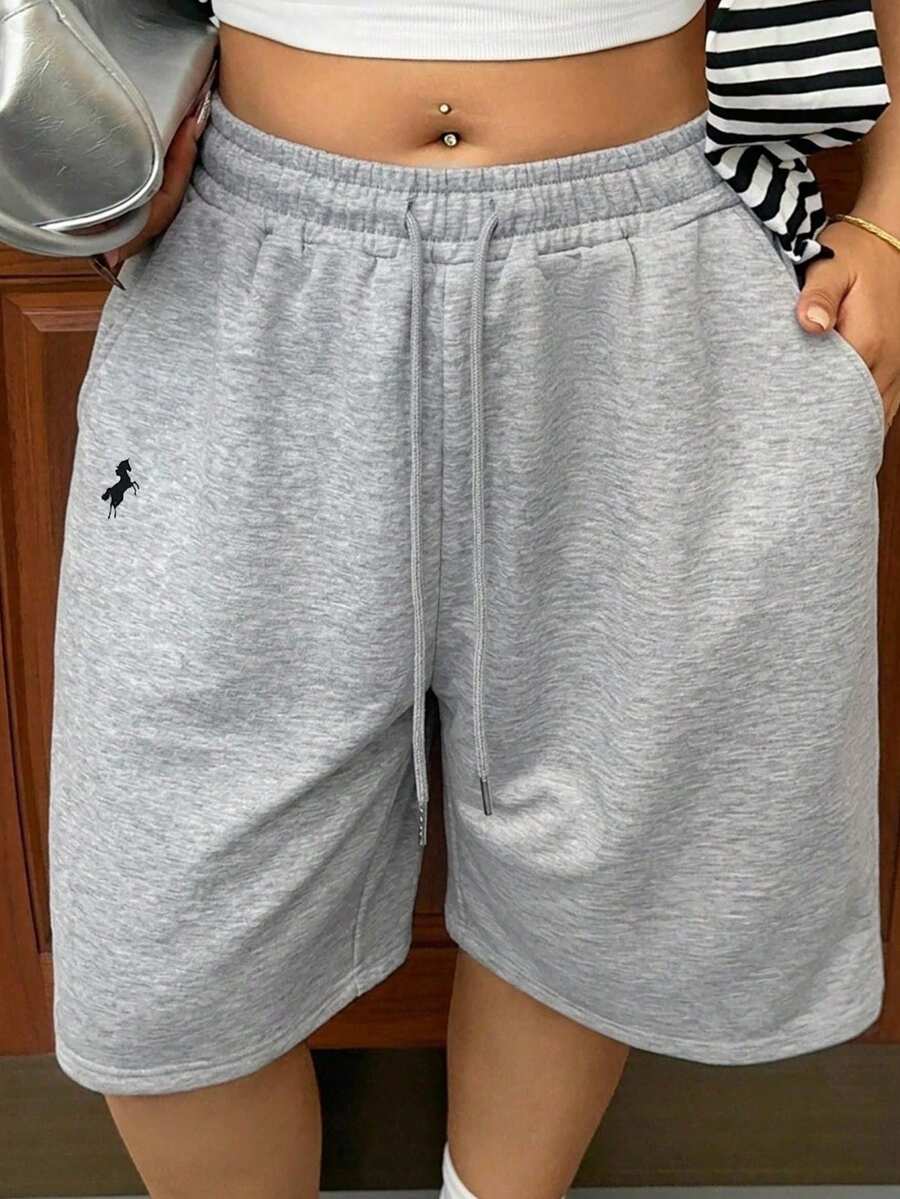 Dazy Plus 大尺碼女款彈性腰鬆身百慕達短褲,休閒運動運動短褲,春夏款 - 灰色 - 查看 1