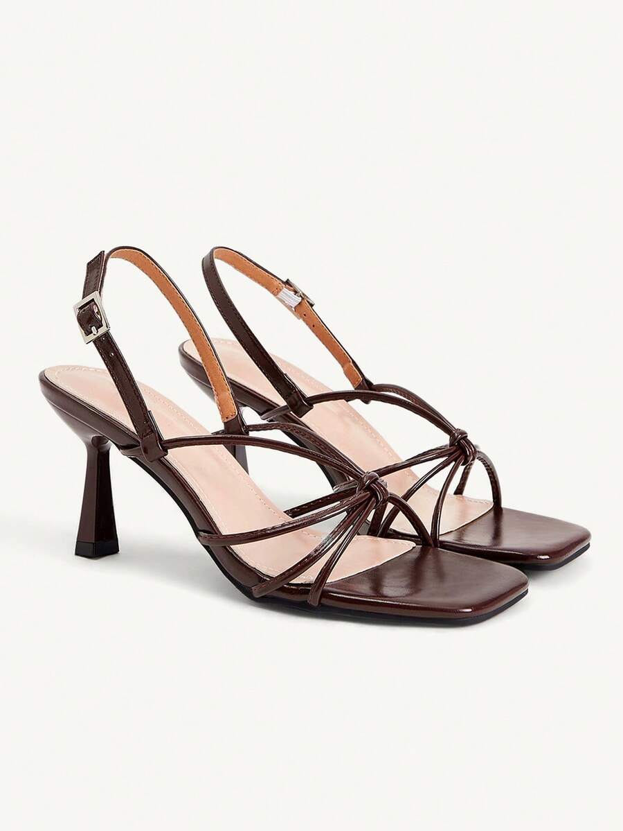 CUCCOO CHICEST Fashion Square Toe Wine Glass And High Heel Sandals Dark Coffee Cross Strap Women's Shoes Vacation Party - Brown - View 1