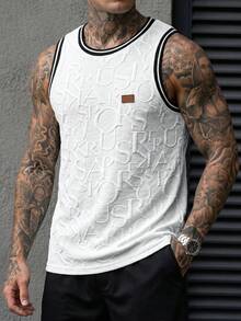 Manfinity CasualCool Men's Summer Casual Letter Embossed Tank Top - White - View 4
