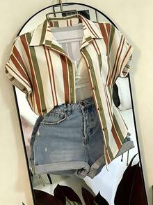EMERY ROSE Striped Pocket Casual Vacation Shirt - Multicolor - View 4