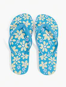 Grefit Sandalias de dedo con estampado de leopardo, zapatos de triángulo para vacaciones de verano en la playa, pantuflas cómodas para usar en casa - Azul cielo - Ver 8