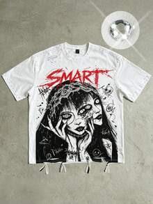 ROMWE MEN Street Life Men's Casual Fashion Heavy Rhinestone Embellished Short Sleeve Crew Neck T-Shirt - White - View 2