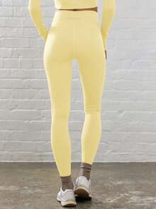 Musera Sport 交叉低腰修身塑形運動緊身褲，適合板式網球、匹克球、健身房健身、瑜伽、皮拉提斯及日常休閒穿著 - Butter Yellow - 查看 4