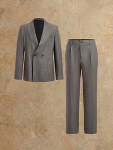 HIMLAND Mens Stylish Grey Double-Breasted Suit Set Modern Fit For Business And Formal Occasions
Mens Elegant Grey Two-Piece Suit Blazer - Grey - View 1