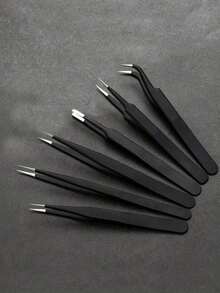 6pcs Anti-Static Black Tweezers Set, Precision Pointed And Bent Tip Stationery Tools, Planner DIY Kit, Back To School Supplies - Multicolor - View 13
