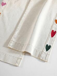 EMERY ROSE Plus Size Women's Heart Pattern Pocket Wide Leg Casual Denim Jeans - Beige - View 4