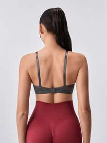 Loungeista 1 pièce de soutien-gorge sans fil à rayures de couleur unie pour femmes, confortable et ajusté, avec des bretelles réglables, de qualité stable, simple et décontracté, soutien-gorge/sous-vêtement anti-affaissement pour tous les jours - Gris foncé - Voir 2