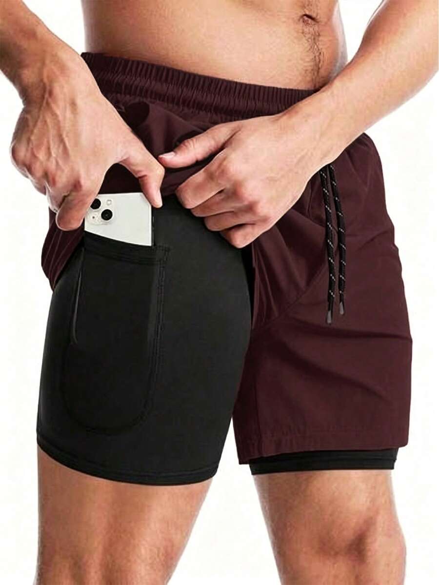 Coreblaze Men's Fashion Versatile Drawstring Waist Pocket Double Layer Sports Shorts - Red - View 1