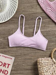 Swim Basics Women's Summer Beach Solid Color Bikini Top - Baby Pink - View 6