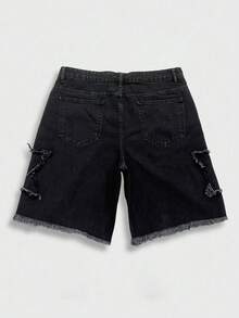 Manfinity EMRG Short en jean d'été pour hommes, short ample à jambes larges style street - Noir - Voir 5