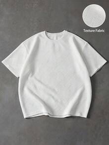 TOKVUE 男士夏季寬鬆針織提花紋理休閒百搭短袖T恤上衣，度假風 - 白色 - 查看 5