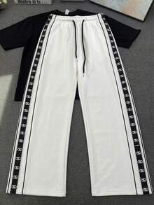 Gym Rark Men's Drawstring Waist Colorblock Casual Versatile Daily Travel Sports Long Pants, Gym - White - View 5