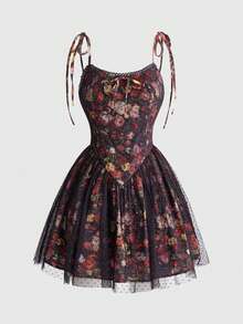 Sweetness Gaun Jala Motif Bunga Vintage - Hitam - View 1
