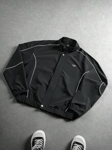 PAVTROS 男士街头风流行INS风黑色树枝拼接夹克，日常休闲穿搭，男友/老公礼物，周年纪念礼物，立领 - 彩色 - 查看 3