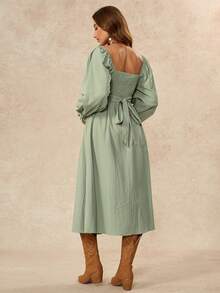 Boho Mama Maternity Solid Color Twisted Design Long Sleeve Elegant Maternity Casual Dress Beach Photoshoot Photoshoot Sage Green Autumn Fall - Green - View 5