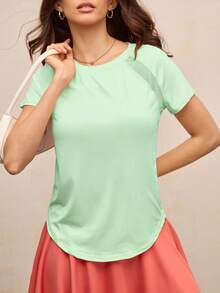 Activina Women's Solid Color Raglan Short Sleeve Sports T-Shirt - Mint Green - View 7