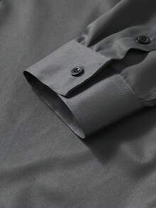 Manfinity Mode Men's Plus Size Business Casual Front Button Long Sleeve Shirt, For Fall, Formal, Ceremony - Dark Grey - View 6