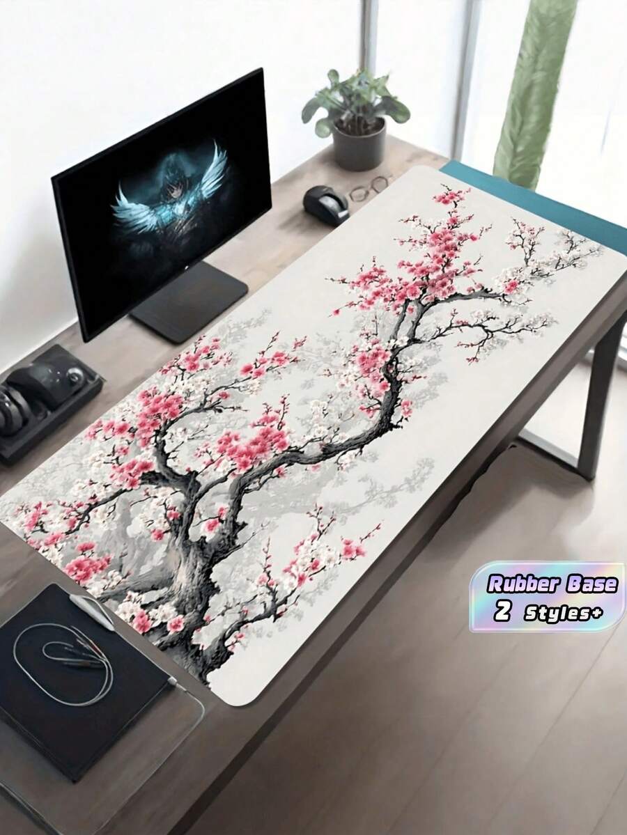 1PC Various Sizes Non Slip Rubber Base Extended Cherry Blossom Branch Design Gaming Mouse Pad Desk Mat Durable Smooth Surface For Laptop Computer Office Home Study Learning Decor Accessory Gift For Gamers Students - Rectangle - View 1