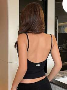 DAZY Women's Spaghetti Strap Backless Padded Camisole Top, Summer Layering Undershirt - Black - View 7