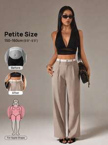 Vivamere Women's Casual Versatile Daily Outing Long Pants With Pocket And Button ,Petite Women - Khaki - View 3