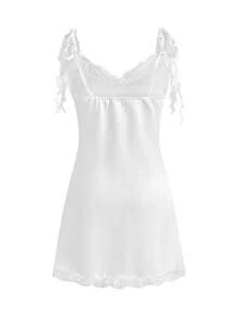 ROMWE Avant Women's Y2K Baddie Music Note English Print Satin Mini Dress - White - View 2