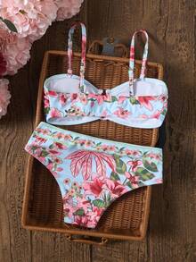 Swim Vcay 女款休閒度假海灘多色印花紋理布料比基尼兩件式泳衣套裝 - 藍色 - 查看 5