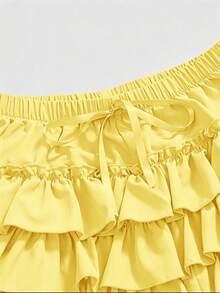 ROMWE Kawaii Women's Drawstring Waist Ruched Casual Daily Skort - Yellow - View 3