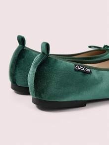 CUCCOO DOLLMOD Women's Shoes, Dark Green, Velvet Texture, Bow-Decorated Round Toe Ballet Flats, Sweet, Cute, Comfortable And Versatile. - Dark Green - View 6