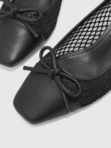 CUCCOO BIZCHIC Women's Fashion High-Heeled Shoes, Bow Stitching Mesh Rotund Heel Global Four-Season Commuting Elegant Foundation Festival Vacation Office Outdoor Daily Versatile Fall Shoes - Sunday night - View 7