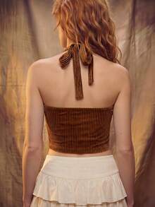Fembélia Women's Criss-Cross Strappy Backless Halter Top - Burnt Orange - View 2