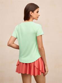 Activina Women's Solid Color Raglan Short Sleeve Sports T-Shirt - Mint Green - View 2